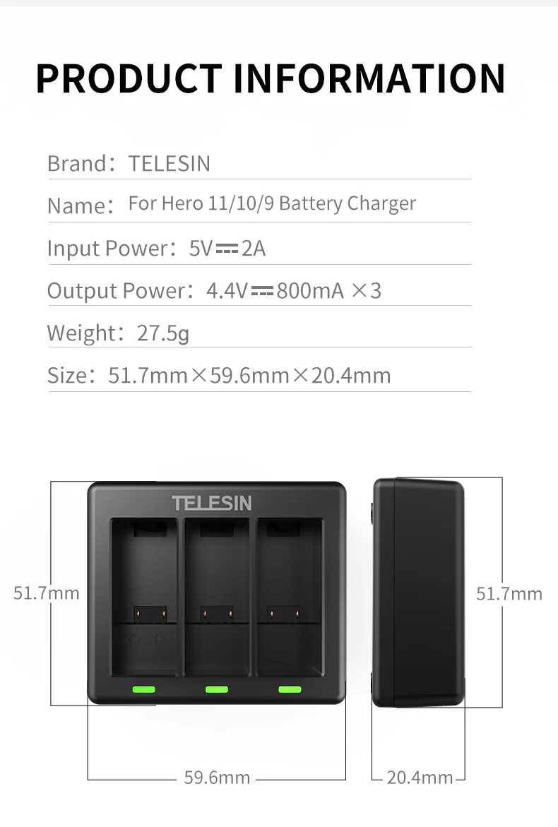 Telesin 3 Yuvalı Şarj Cihazı